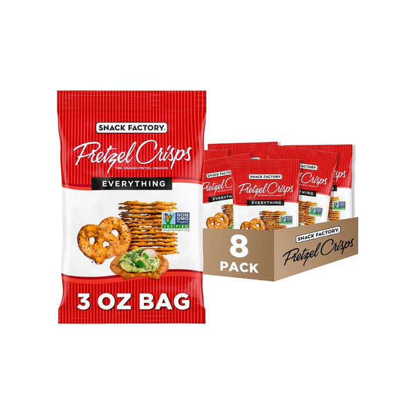 Pack of 8 Snack Factory Pretzel Crisps, Everything