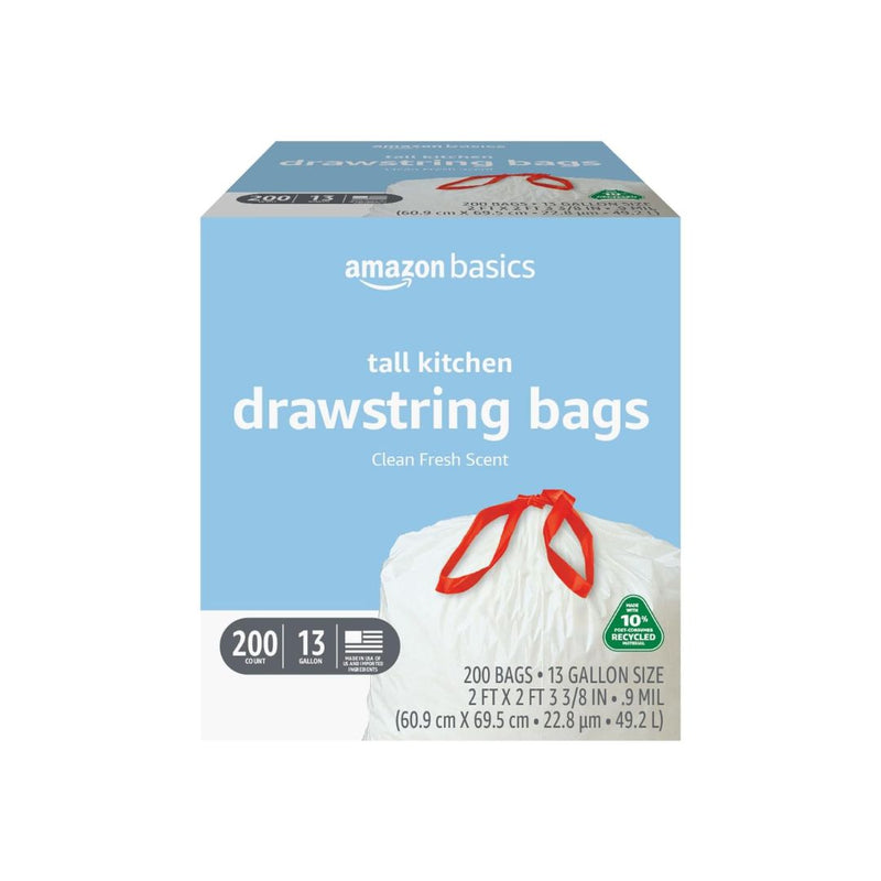 200 Amazon Basics 13 Gallon Tall Kitchen Drawstring Trash Bags