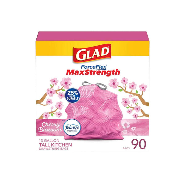 90 Glad ForceFlex MaxStrength Tall Kitchen 13 Gal Drawstring Trash Bags