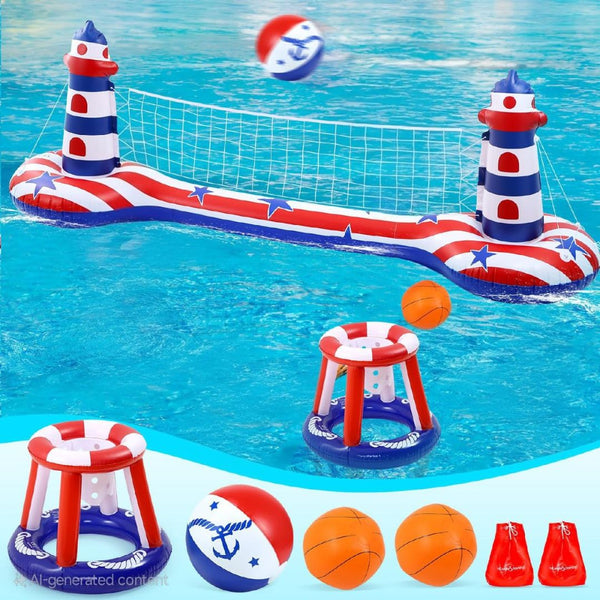 Inflatable Pool Float Set with Volleyball & Basketball