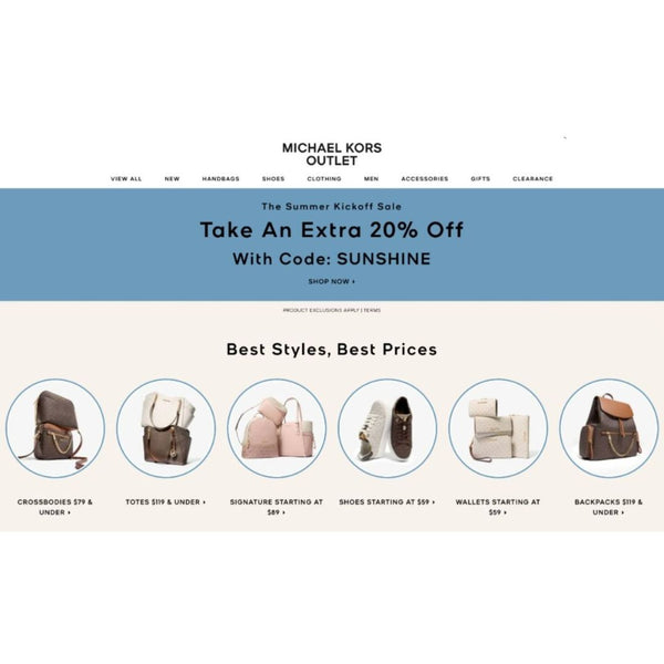 Up To 88% Off + Extra 20% Off From Michael Kors The Summer Kickoff Sale