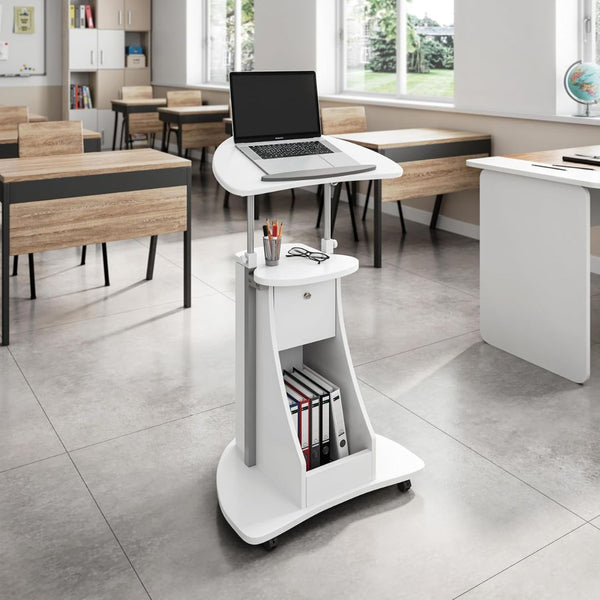 Techni Mobili Adjustable Height Rolling Laptop Cart with Storage