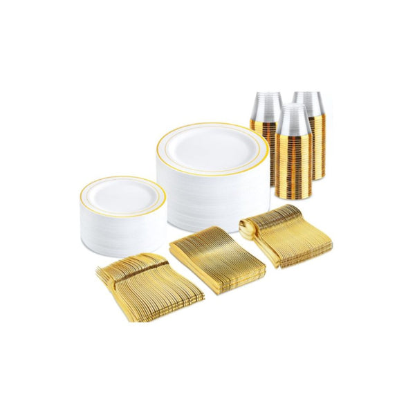 300-Pcs Plastic Disposable Dinnerware Sets (4 Colors)