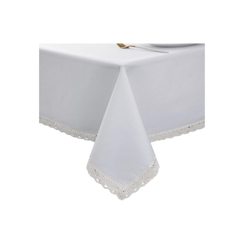 Faux Linen Tablecloth with Lace Trim