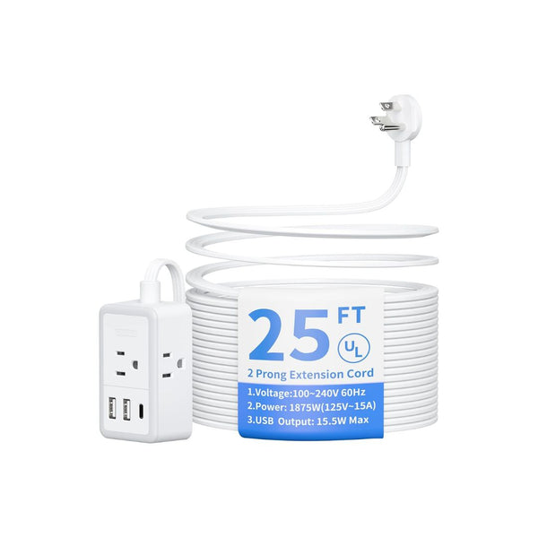 25ft NTONPOWER Flat Extension Cord with USB Ports