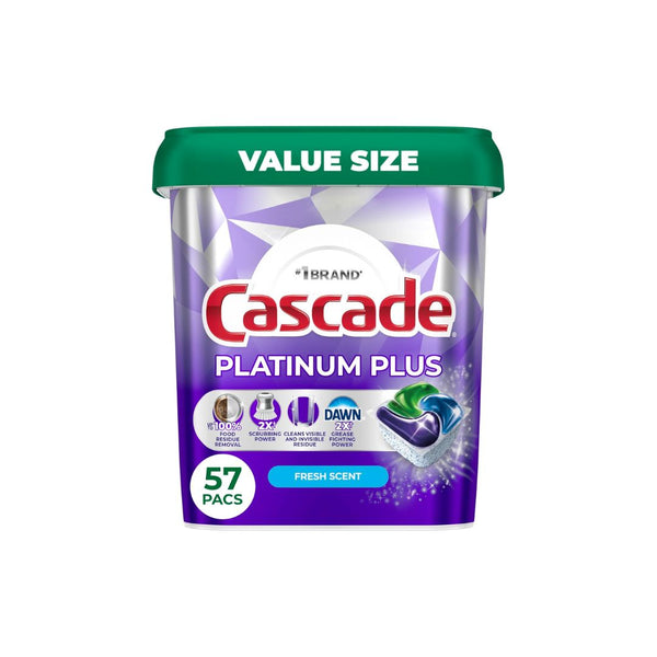 57 Count Cascade Platinum Plus Dishwasher Pods, Fresh