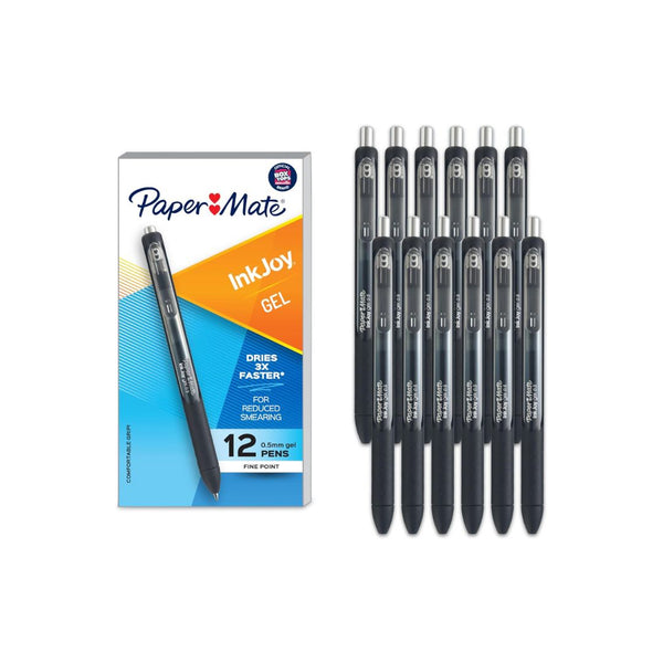 12 Paper Mate InkJoy Gel Pen Fine Point Black Ink Pens