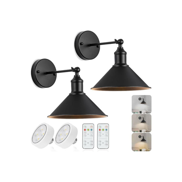 Set of 2 Cordless LED Wall Lights with Remote Control