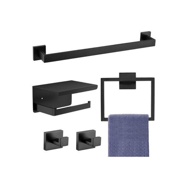 5-Pieces Matte Black Bathroom Accessories Set