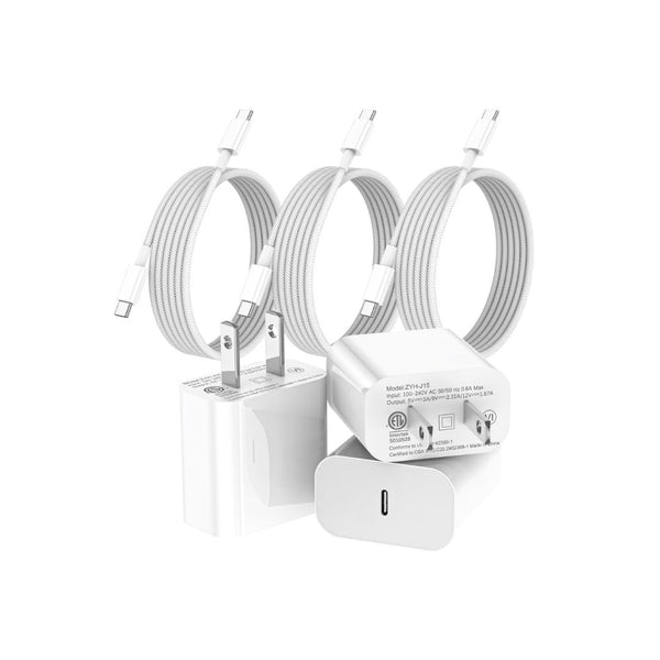 3 Pack 20W USB C Charger with Cables