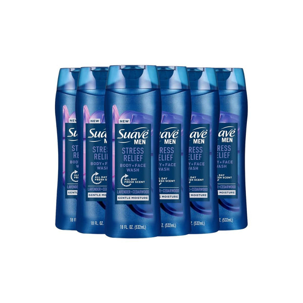6-Pack Suave Men’s Stress Relief Body + Face Wash