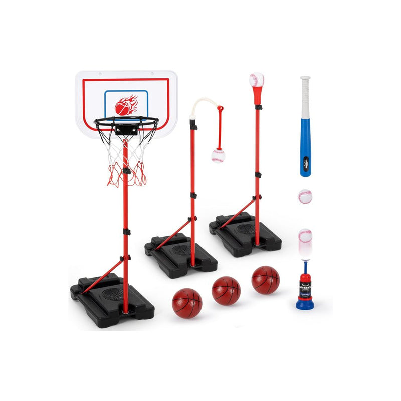 5-in-1 Kids Basketball Hoop and T-Ball Set