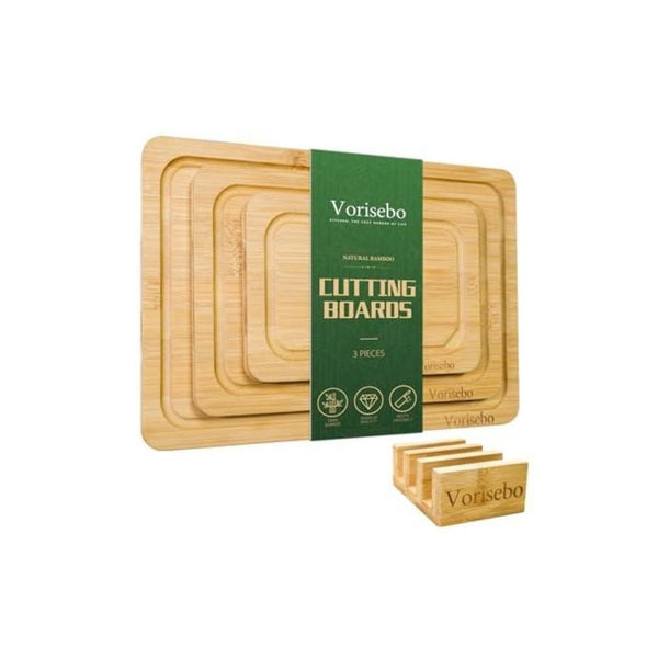 3 Piece Bamboo Cutting Board Set with Holder