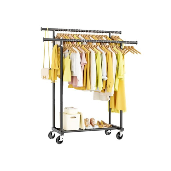 Double Rod Rolling Clothes Rack Portable Garment Organizer