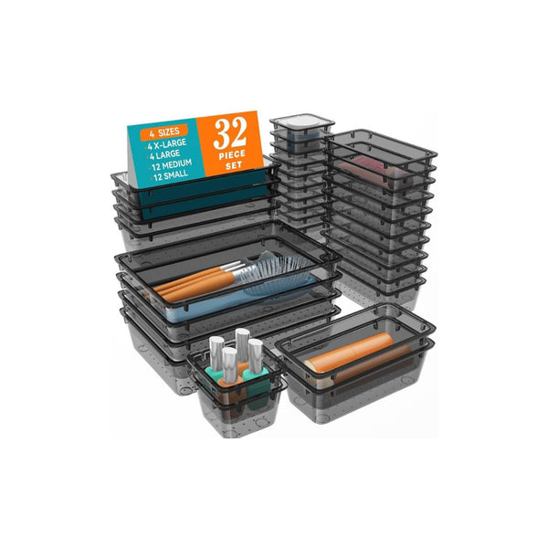 32-Pcs Clear Plastic Drawer Organizer Set