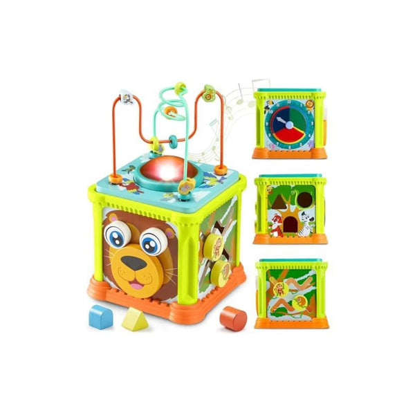 Wooden Activity Cube Baby Montessori Toy with Music