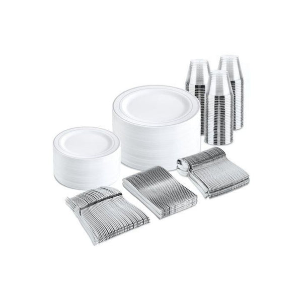 300-Piece Silver Disposable Dinnerware Set