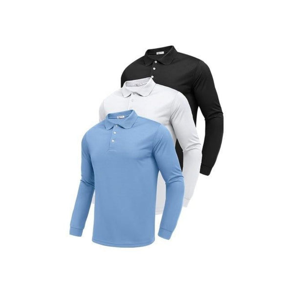 3 Long Sleeve Polo Shirts (7 Colors)