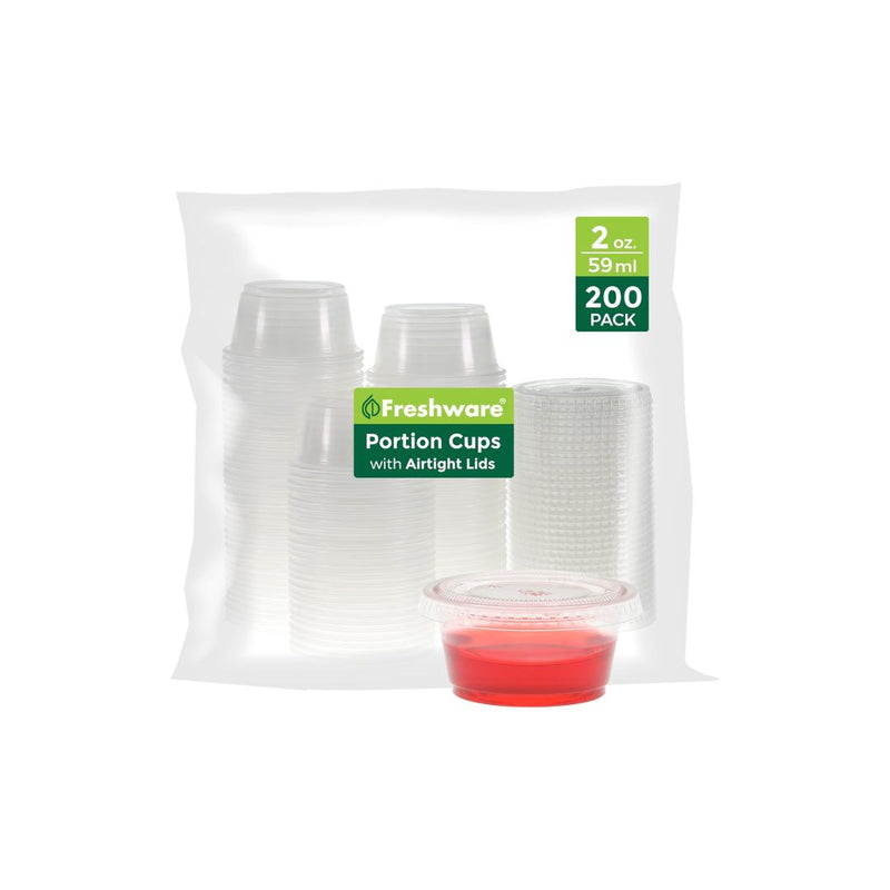 200 Set Freshware Plastic Disposable Portion Cups with Lids
