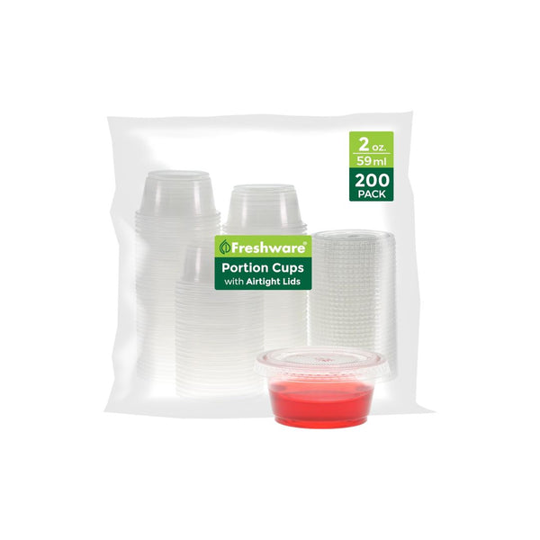200 Set Freshware Plastic Disposable Portion Cups with Lids