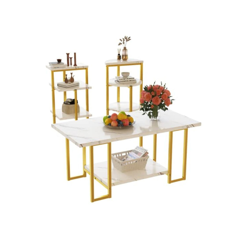 3 Piece Modern Faux Marble Coffee Table Set