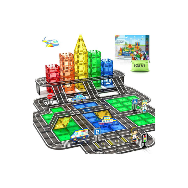 104 Pcs Magnetic Tiles Road Set