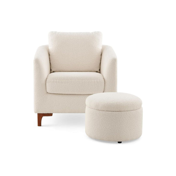 COLAMY Sherpa Accent Chair with Storage Ottoman Set