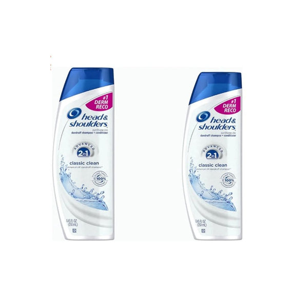 2 Bottles Head and Shoulders Classic Clean 2-in-1 Anti-Dandruff Shampoo + Conditioner
