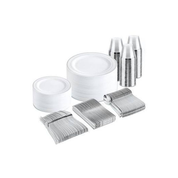 300-Pc Silver Disposable Plastic Dinnerware Set