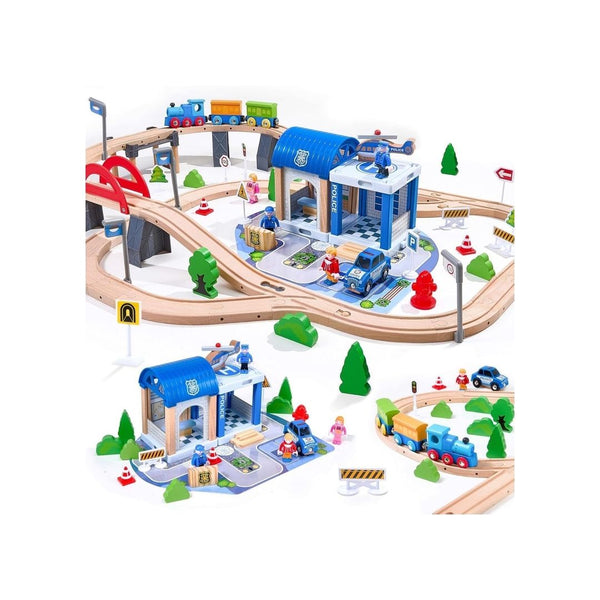 102-Piece Kids Wooden Train Set