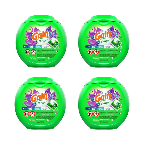 4 Tubs Bottles of 42-Count Gain flings! Liquid Laundry Detergent Pacs