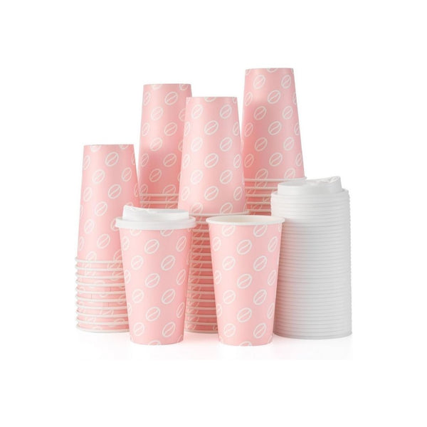 100-Pack 16OZ Disposable Coffee Cups with Lids
