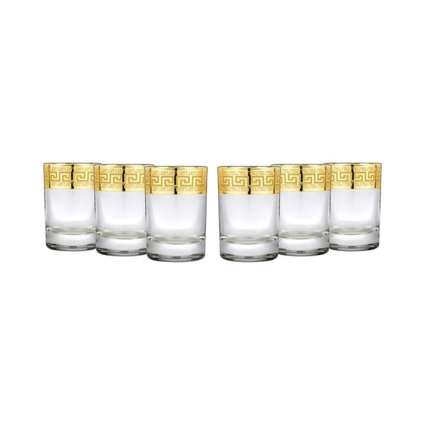6 Pack Greek Key Shot Glasses 2oz Heavy Base