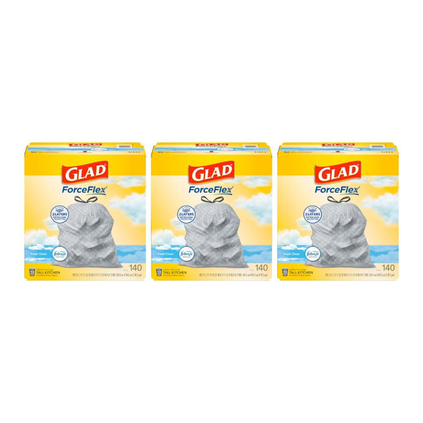 3 Boxes of 140-Count Glad Tall 13 Gallon Kitchen Trash Bags + Get $15 Amazon Credit!