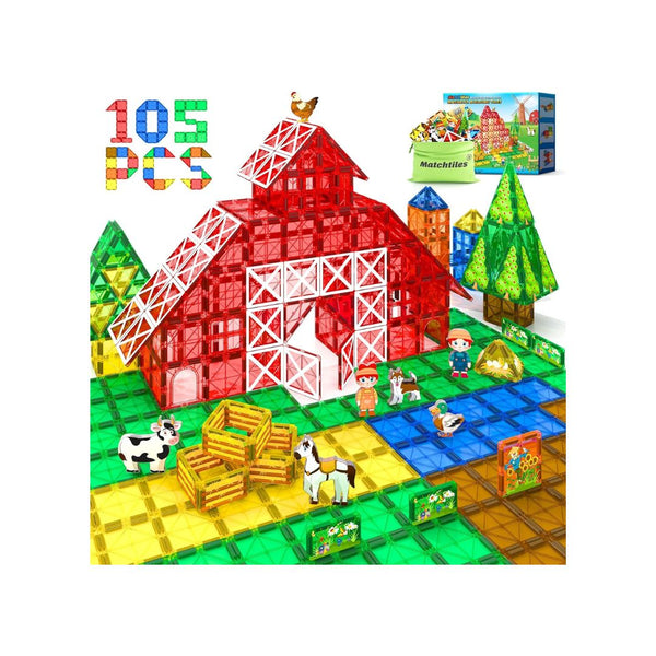 105 Pcs Magnetic Tiles with Farm Animals
