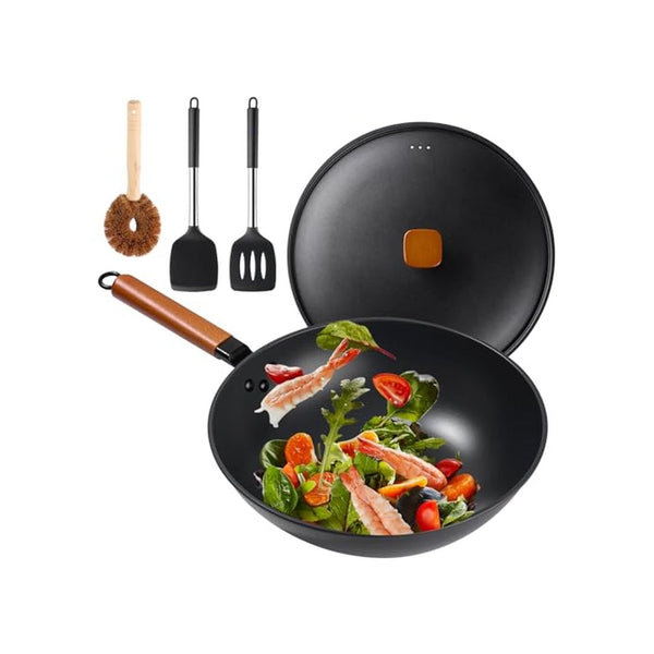 13" Nonstick Carbon Steel Wok Pan with Lid