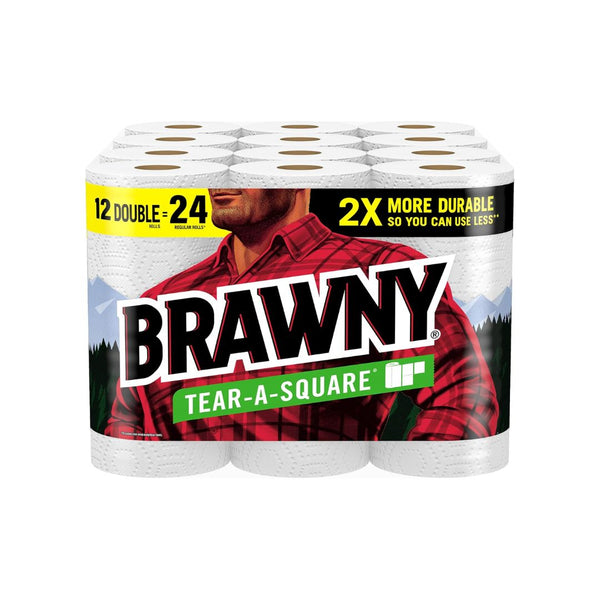 12 Double Rolls Brawny Tear-A-Square Paper Towels