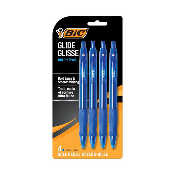 4 BIC Glide Bold Blue Ballpoint Pens
