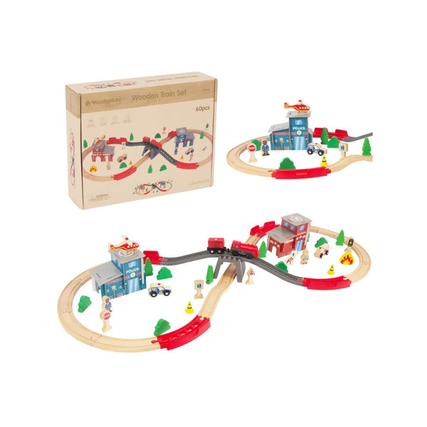 60-Pcs Kids Wooden Train Set