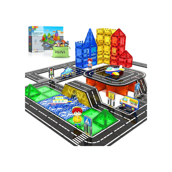 112 Pcs Magnetic Tiles Road Set