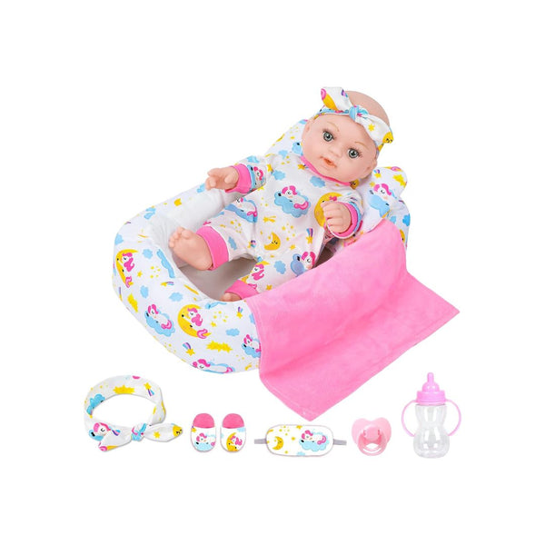12-Inch Baby Doll With Soft Crib Bassinet Bed & Accessories
