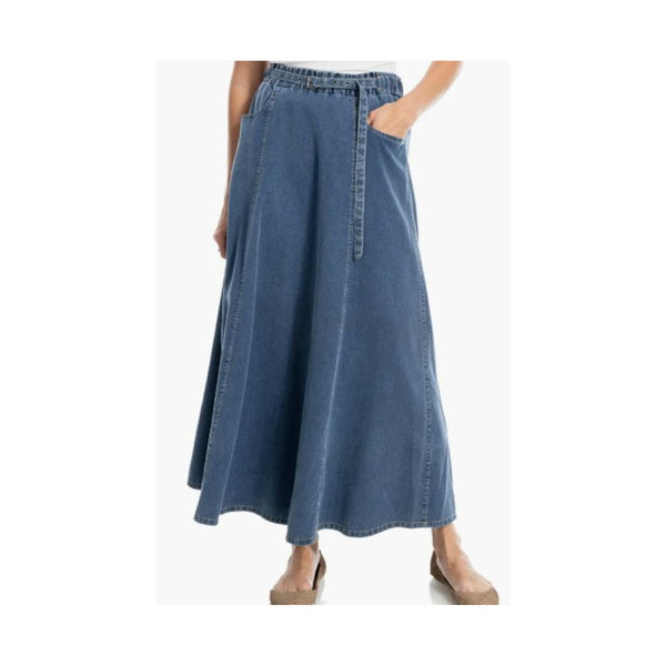 Max Studio Pique Cotton Belted Midi Skirt