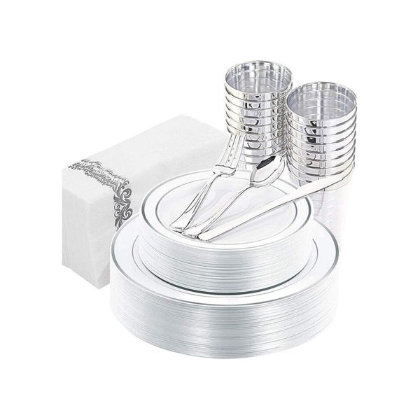 175-Pc Silver Plastic Plates & Dinnerware Set
