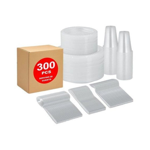 300 Piece Clear or Black Disposable Dinnerware Set
