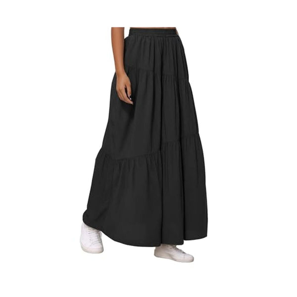 Long Pleated Flowy Maxi Skirt with Pockets