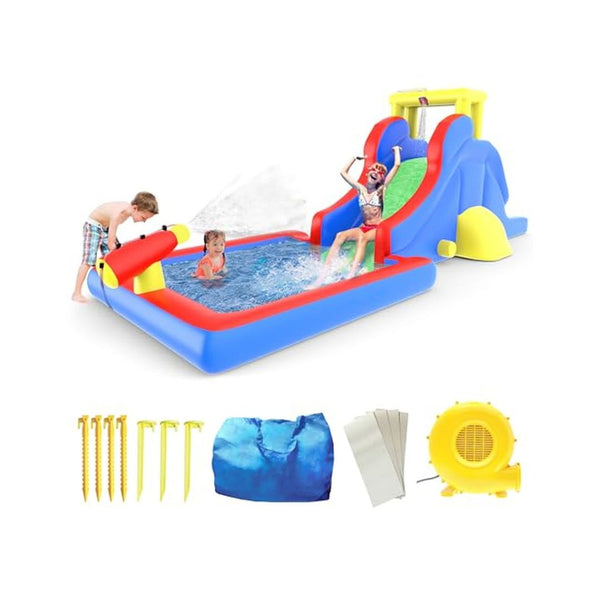 PicassoTiles Inflatable Water Slide Park with Pool and Blower