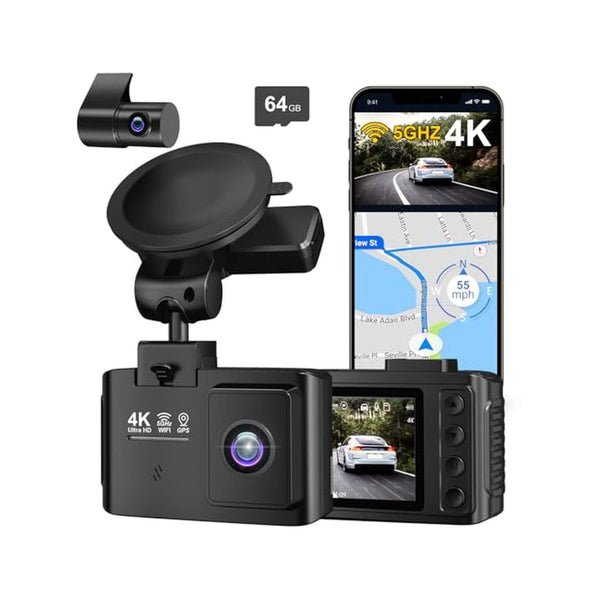 4K Dual Dash Cam Front and Rear with GPS