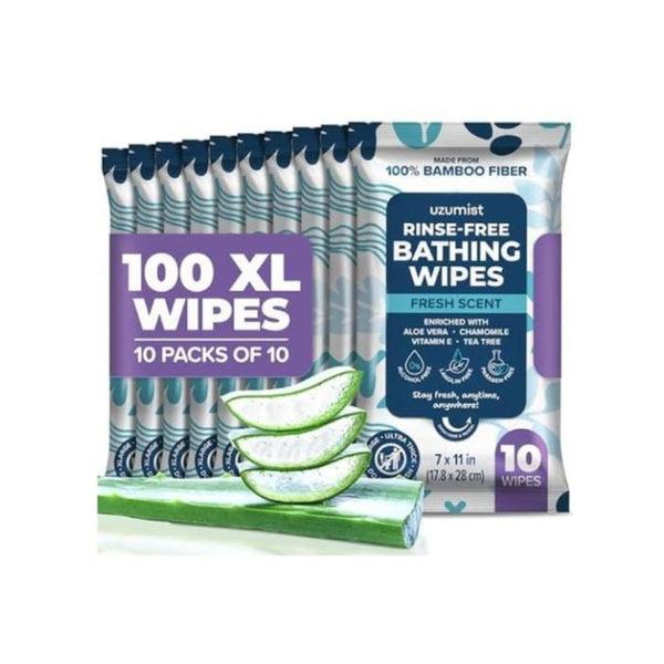 100 Pack XL Adult Body Shower Wipes No Rinse
