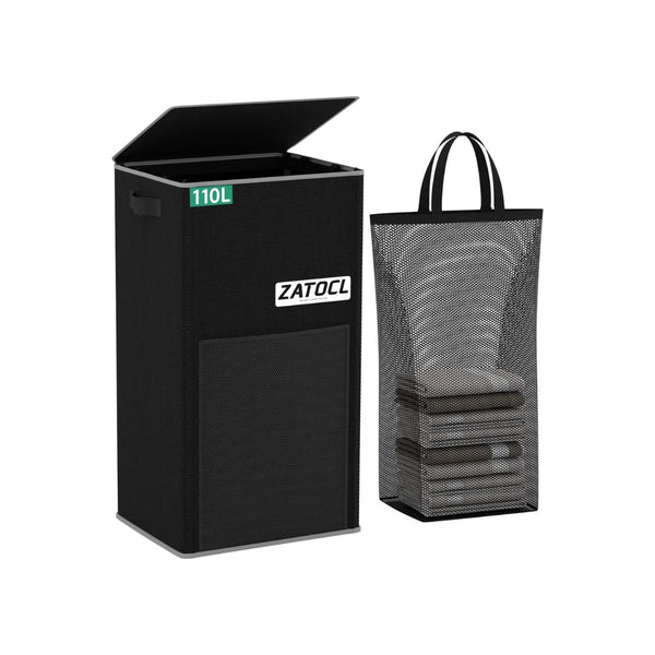 110L Laundry Hamper with Lid & Washing Bag