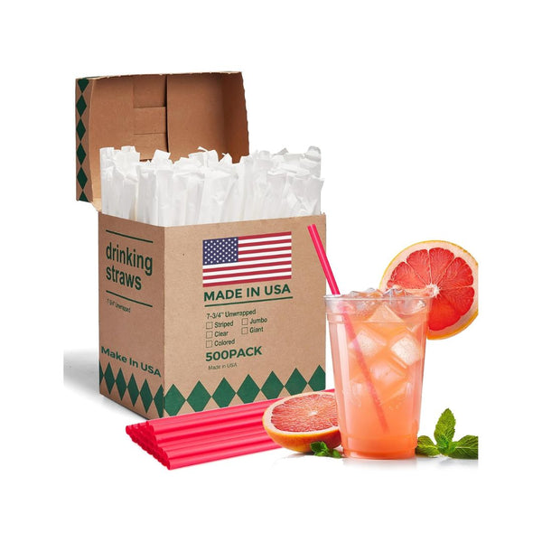 500-Pcs Individually Wrapped Red Plastic Straws